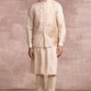 Tarun Tahiliani Men Light Gold Bundi Jacket With Gota Applique