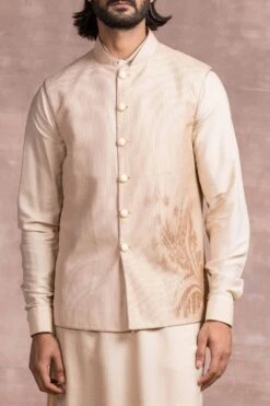 Tarun Tahiliani Men Light Gold Bundi Jacket With Gota Applique -Inca Sales Store mf awu tex wc 2 4