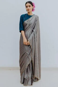 Mimamsaa Teal Blue Chanderi Silk Blouse