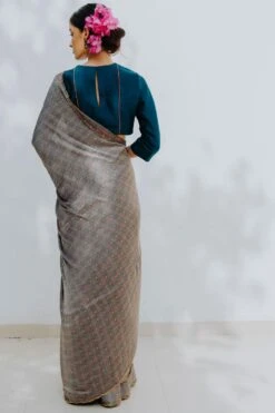 Mimamsaa Teal Blue Chanderi Silk Blouse -Inca Sales Store mim01207 5