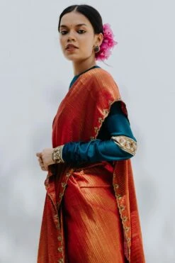 Mimamsaa Teal Green Full Sleeves Chanderi Silk Blouse -Inca Sales Store mim01208o 4