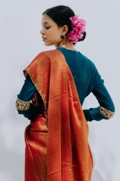 Mimamsaa Teal Green Full Sleeves Chanderi Silk Blouse -Inca Sales Store mim01208o 5