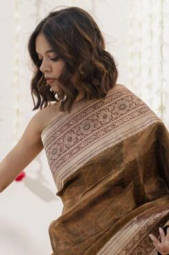 Mimamsaa Olive Tissue Silk Woven Sari With Blouse Piece -Inca Sales Store mimrj016 3