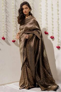 Mimamsaa Handloom Silk Charcoal Sari With Blouse Piece 8 Mimamsaa Handloom Silk Charcoal Sari With Blouse Piece -Inca Sales Store mimrj017 2