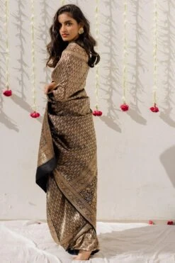 Mimamsaa Handloom Silk Charcoal Sari With Blouse Piece 11 Mimamsaa Handloom Silk Charcoal Sari With Blouse Piece -Inca Sales Store mimrj017 5