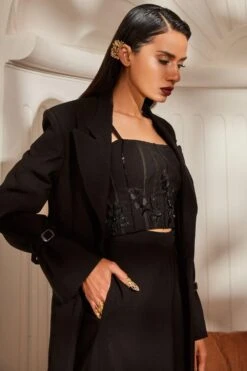 Nikita Mhaisalkar Black Textured Suiting Jacket Set -Inca Sales Store nf f22 013 4