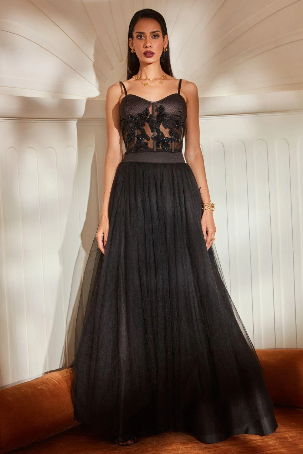 Nikita Mhaisalkar Black Tulle Embellished Lehenga Set 3 Nikita Mhaisalkar Black Tulle Embellished Lehenga Set