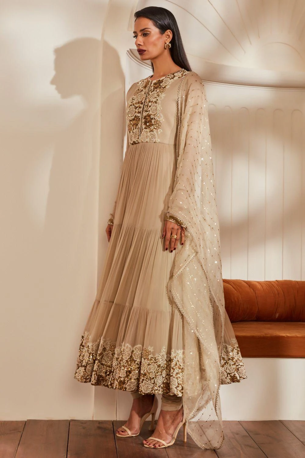 Nikita Mhaisalkar Off-white Baroque Work Anarkali Set 5 Nikita Mhaisalkar Off-white Baroque Work Anarkali Set - Image 3