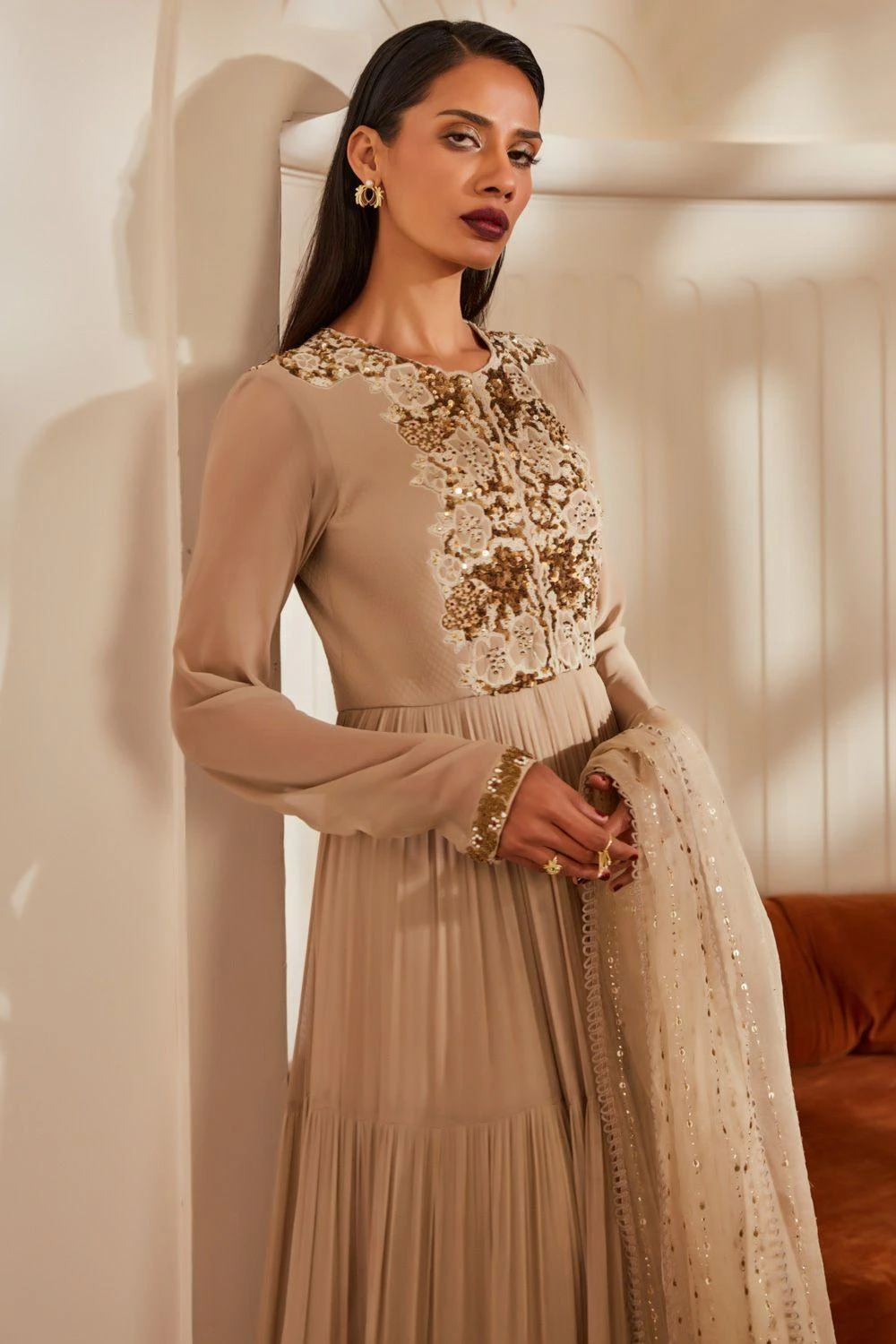 Nikita Mhaisalkar Off-white Baroque Work Anarkali Set 6 Nikita Mhaisalkar Off-white Baroque Work Anarkali Set - Image 4