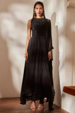 Nikita Mhaisalkar Black Embellished Anarkali Set
