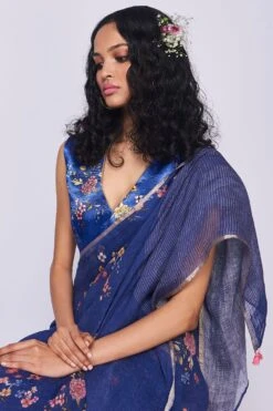 Nadiya Paar Blue Bouquet Satin Blouse