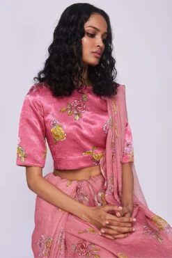 Nadiya Paar Pink Rosette Satin Blouse
