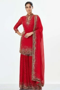 Nakul Sen Red Sequin Embroidered Sharara Set