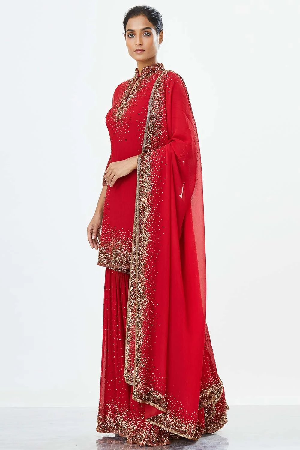 Nakul Sen Red Sequin Embroidered Sharara Set 4 Nakul Sen Red Sequin Embroidered Sharara Set - Image 2