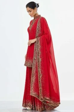 Nakul Sen Red Sequin Embroidered Sharara Set 10 Nakul Sen Red Sequin Embroidered Sharara Set -Inca Sales Store ns 2903 re 3