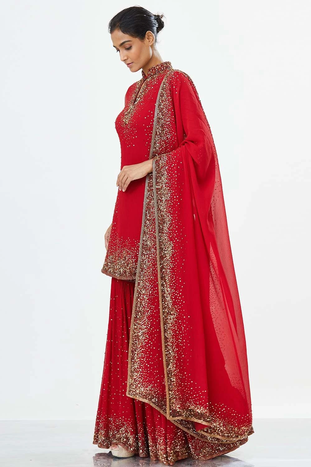 Nakul Sen Red Sequin Embroidered Sharara Set 5 Nakul Sen Red Sequin Embroidered Sharara Set - Image 3