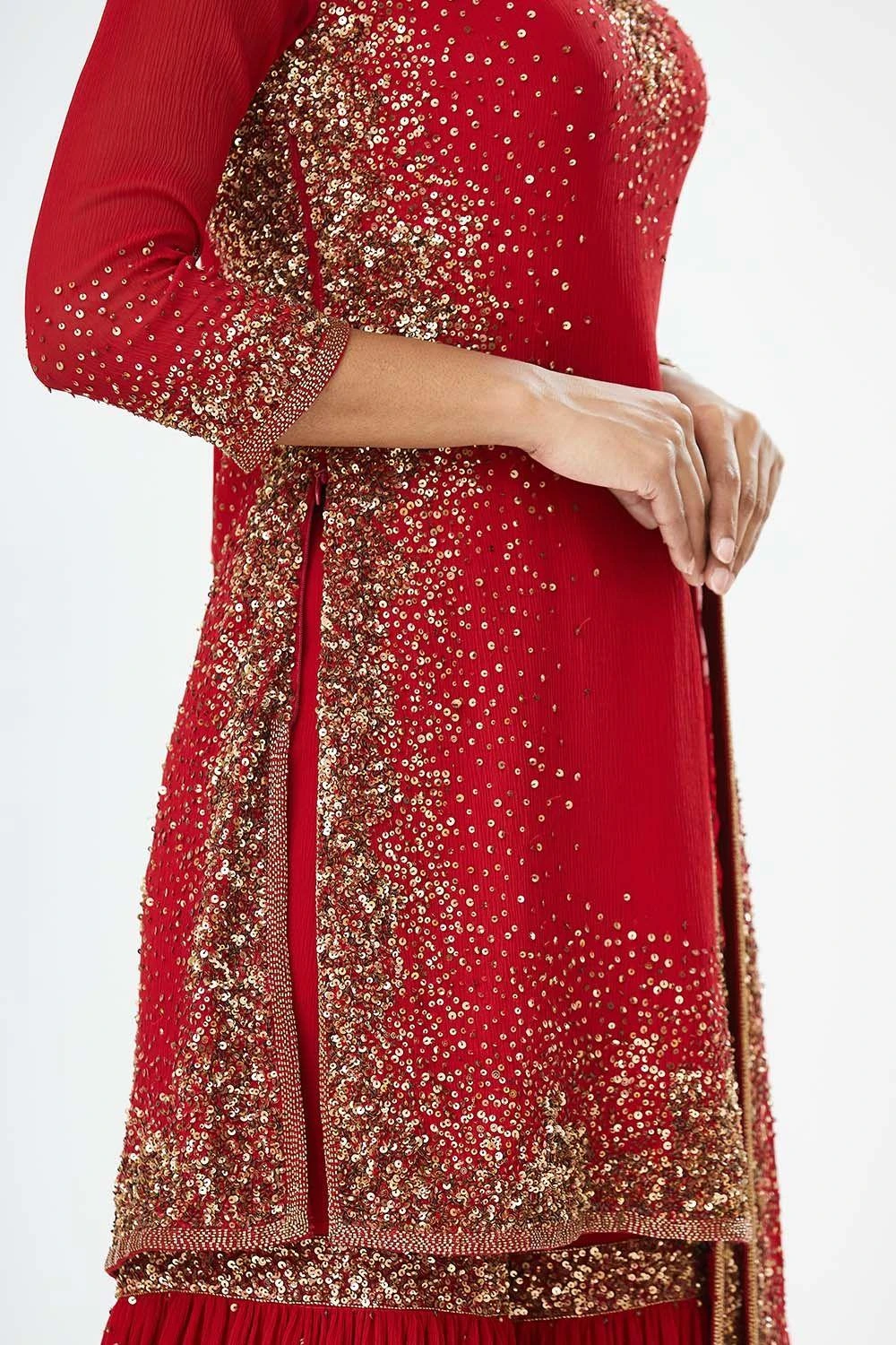 Nakul Sen Red Sequin Embroidered Sharara Set 7 Nakul Sen Red Sequin Embroidered Sharara Set - Image 5
