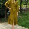 Ode To Odd Olive Green Hand Pleated Dress -Inca Sales Store oto01 1