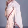 Punit Balana Cream & Red Sari Set With Dori Work