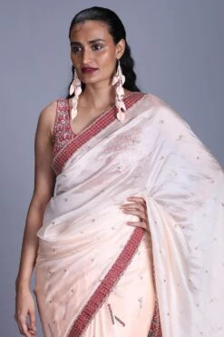 Punit Balana Cream & Red Sari Set With Dori Work -Inca Sales Store pbmr 10 c 3