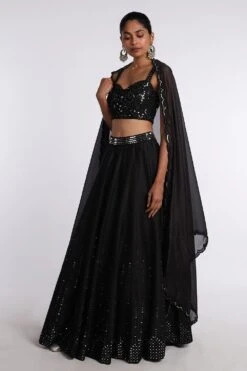 Punit Balana Silk Chanderi Lehenga Set With Mirror Work