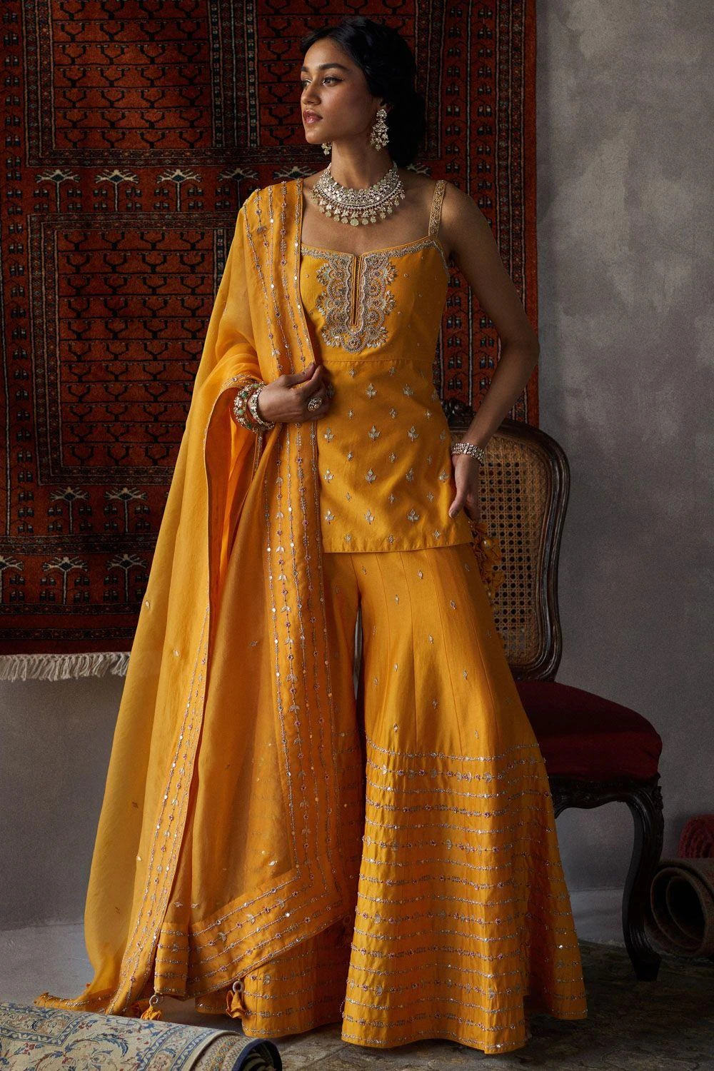 Punit Balana Mustard Embroidered Sharara Set 3 Punit Balana Mustard Embroidered Sharara Set