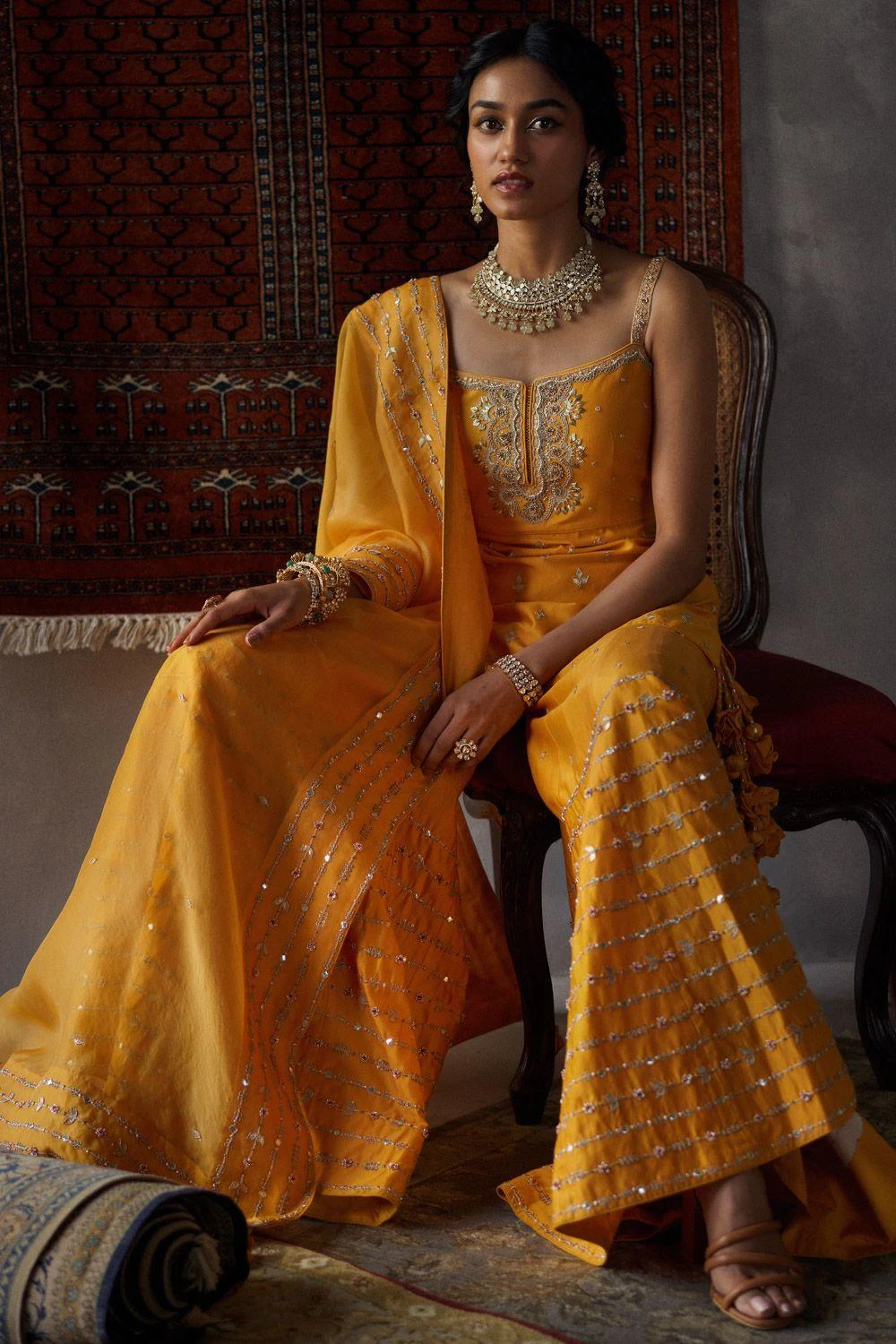 Punit Balana Mustard Embroidered Sharara Set 4 Punit Balana Mustard Embroidered Sharara Set - Image 2