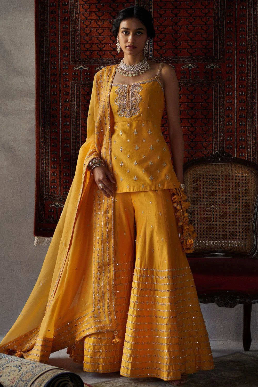 Punit Balana Mustard Embroidered Sharara Set 6 Punit Balana Mustard Embroidered Sharara Set - Image 4