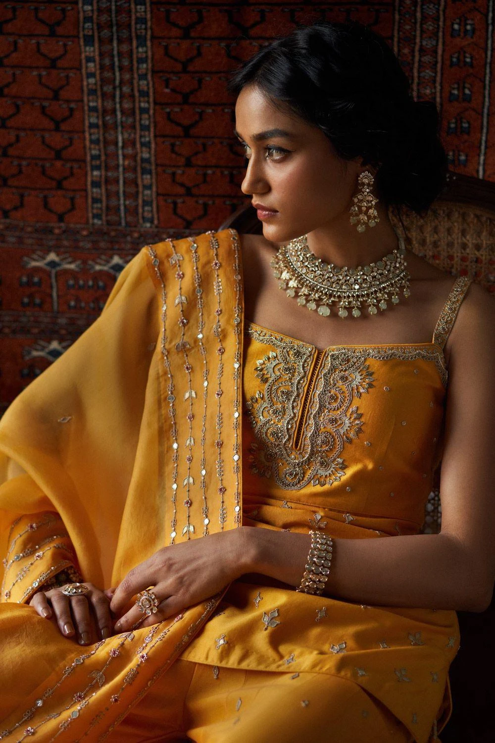 Punit Balana Mustard Embroidered Sharara Set 7 Punit Balana Mustard Embroidered Sharara Set - Image 5