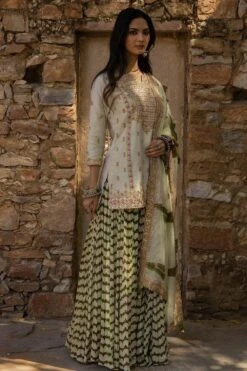 Punit Balana Embroidered Kurti With Printed Sharara & Dupatta