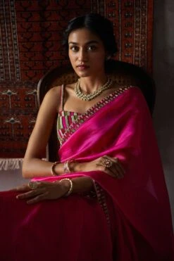 Punit Balana Fuschia Pink Organza Silk Sari Set -Inca Sales Store pbsb 91 3