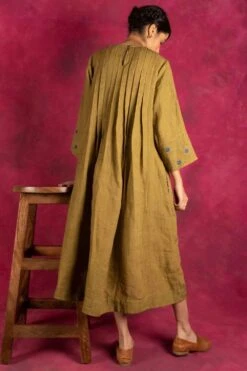 Indigene Olive Embroidered Linen Dress -Inca Sales Store pf 2102 3