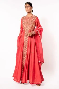 Petticoat Lane By Divya Pink Floral Embroidered Anarkali Set