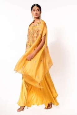 Petticoat Lane By Divya Yellow Embroidered Jacket & Dhoti With Cape -Inca Sales Store pl0712 3