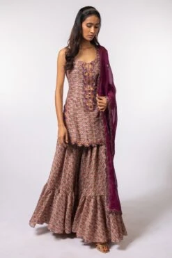 Petticoat Lane By Divya Printed Strappy Sharara Set With Burgundy Dupatta -Inca Sales Store pld04 3