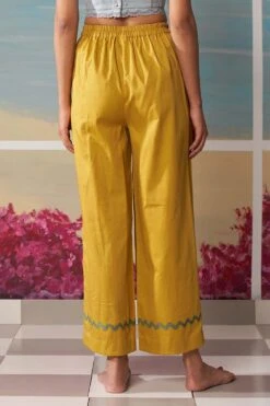 Ikai Mustard Palazzos With Floral Applique Details -Inca Sales Store pnt3125 3