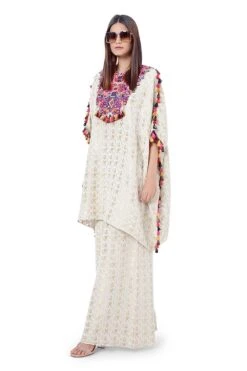 Payal Singhal Embroidered Kaftan With Multicolour Tassels -Inca Sales Store ps fw755 2