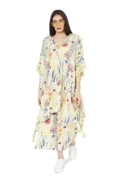 PS Pret By Payal Singhal Yellow Printed Kaftan Top With Culottes