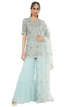 Payal Singhal Powder Blue Georgette Embroidered Sharara Set