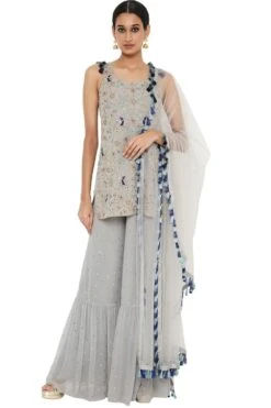Payal Singhal Grey Georgette Embroidered Sharara Set