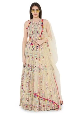 Payal Singhal Pale Yellow Lehenga Set With Embroidered Choli