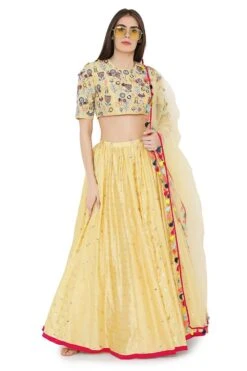 Payal Singhal Pale Yellow Brocade Lehenga Set
