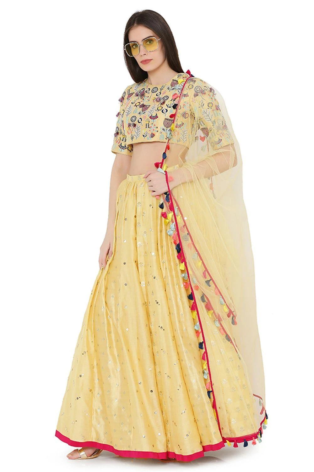 Payal Singhal Pale Yellow Brocade Lehenga Set 4 Payal Singhal Pale Yellow Brocade Lehenga Set - Image 2