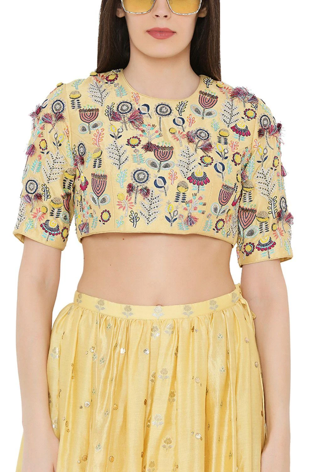 Payal Singhal Pale Yellow Brocade Lehenga Set 6 Payal Singhal Pale Yellow Brocade Lehenga Set - Image 4