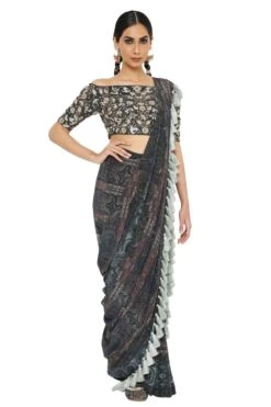 Payal Singhal Multi-colour Printed Crepe Drape Sari Set