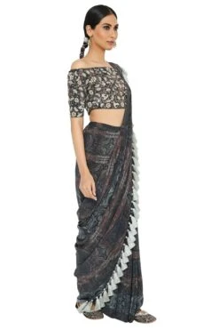 Payal Singhal Multi-colour Printed Crepe Drape Sari Set -Inca Sales Store ps sr0012 3