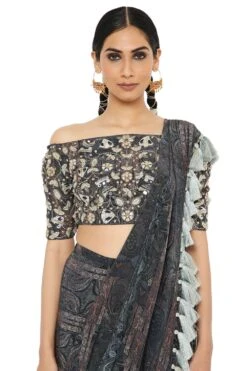 Payal Singhal Multi-colour Printed Crepe Drape Sari Set -Inca Sales Store ps sr0012 4