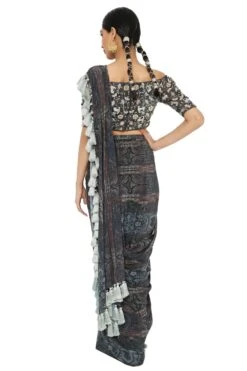 Payal Singhal Multi-colour Printed Crepe Drape Sari Set -Inca Sales Store ps sr0012 5