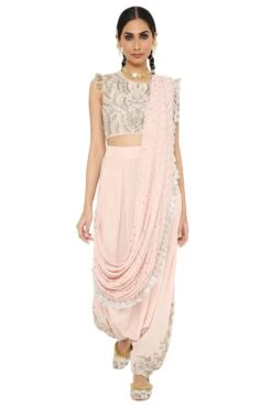 Payal Singhal Rose Pink Drape Sari & Embroidered Blouse
