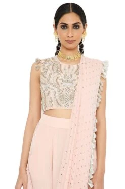 Payal Singhal Rose Pink Drape Sari & Embroidered Blouse -Inca Sales Store ps tl0008 4